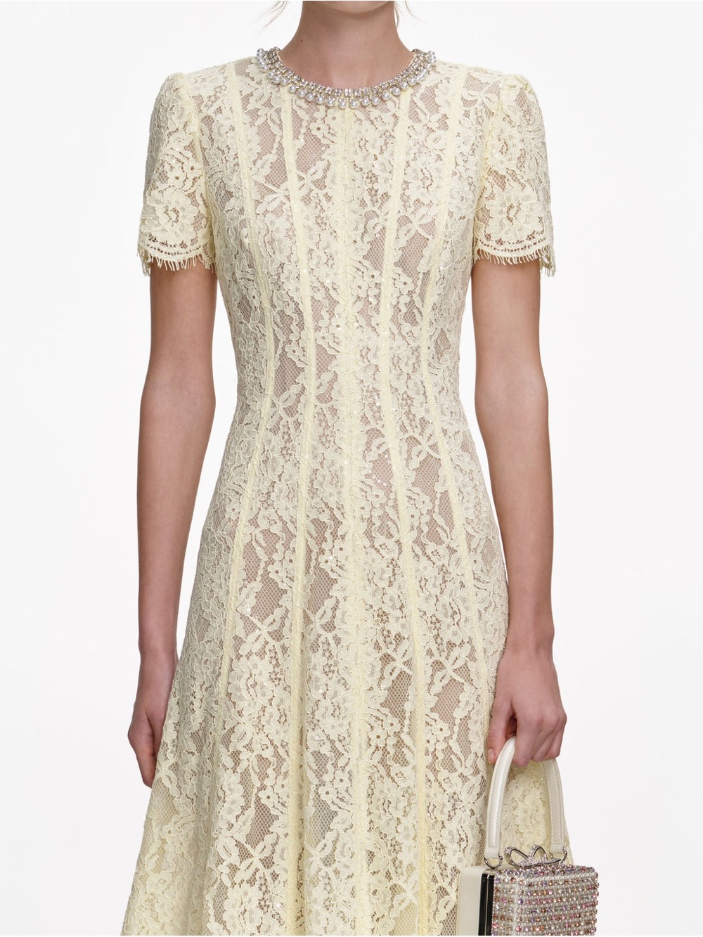 NWOT Self-Portrait YELLOW LACE EMBELLISHED MIDI DRESS - Picture 2 of 13